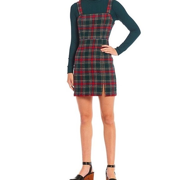Copper Key Dresses & Skirts - Copper Key Green and Red Plaid Square Neck Print Split Hem Dress